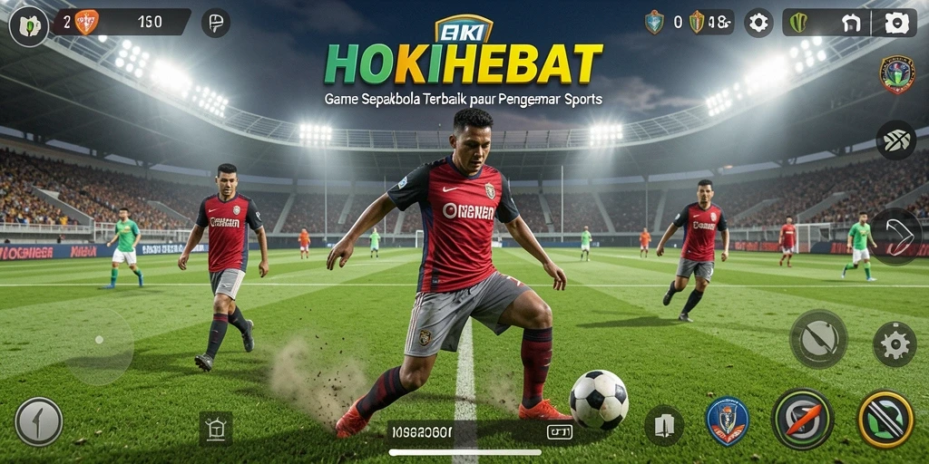 Tampilan gameplay HOKIHEBAT saat pertandingan sepakbola seru.