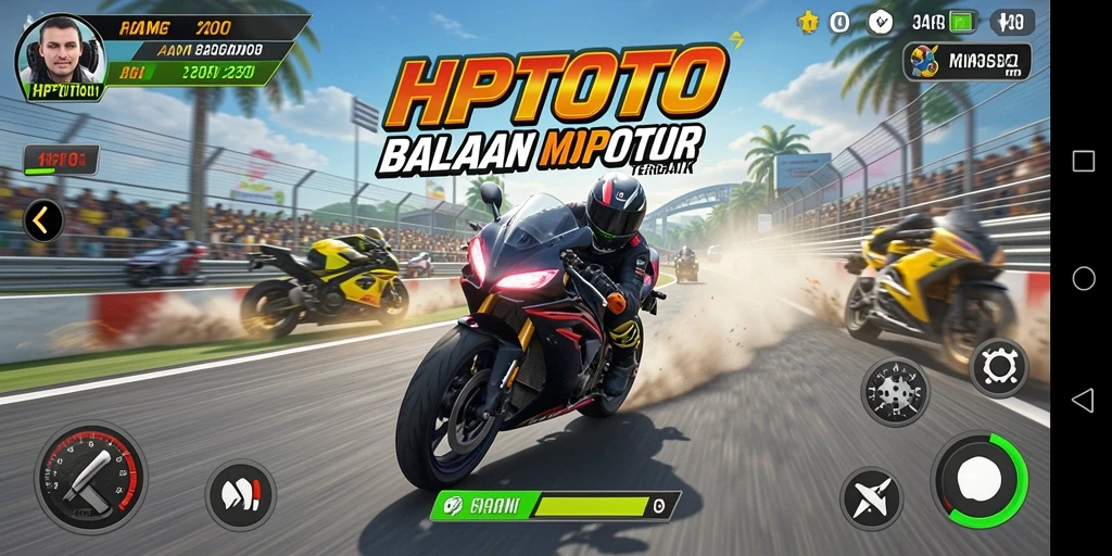 Screenshot gameplay HPTOTO menampilkan aksi balapan motor yang mendebarkan.