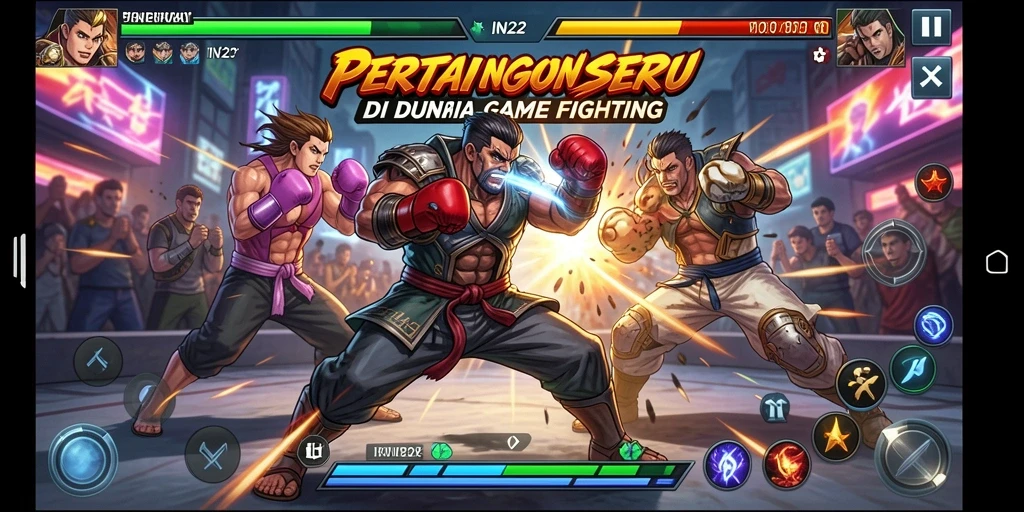 Tampilan game Fighting IN22 dengan aksi pertarungan seru.