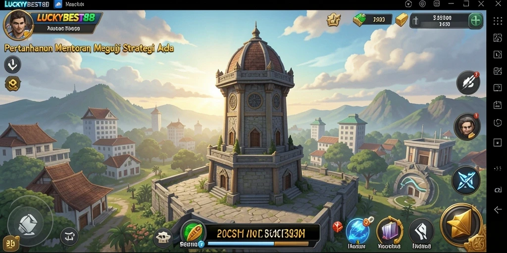 Screenshot LUCKYBEST88 menampilkan aksi mempertahankan menara yang mendebarkan.
