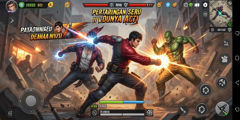 Screenshot gameplay RR89 menampilkan pertarungan seru dan dinamis.
