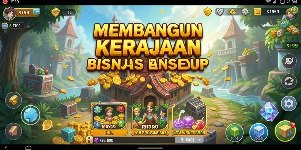 Screenshot gameplay RT99 menampilkan manajemen bisnis yang menarik.