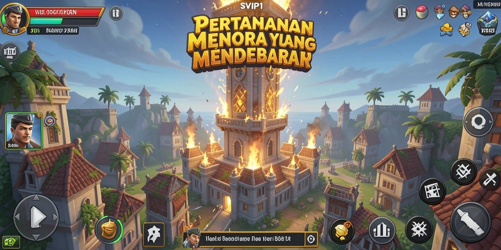 Gameplay seru SVIP1 dengan menara pertahanan yang kuat.