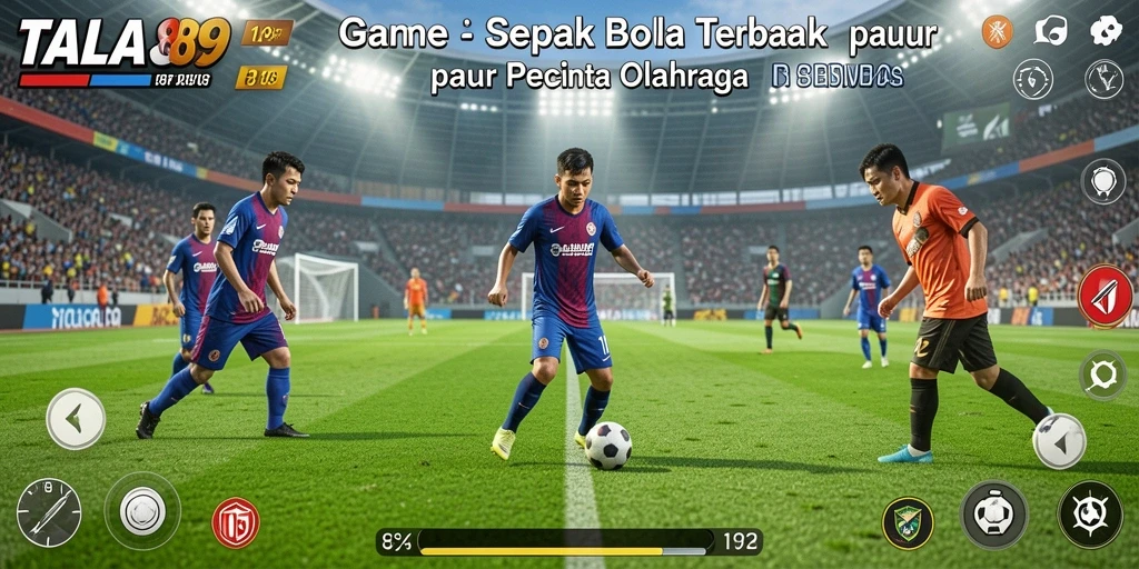 Tampilan gameplay nyata dalam pertandingan sepak bola yang seru.
