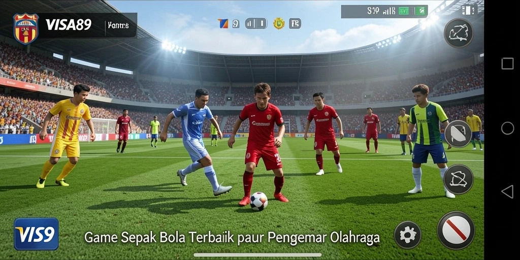 Screenshot gameplay <strong>VISA89</strong> menunjukkan aksi mendebarkan di lapangan sepak bola.